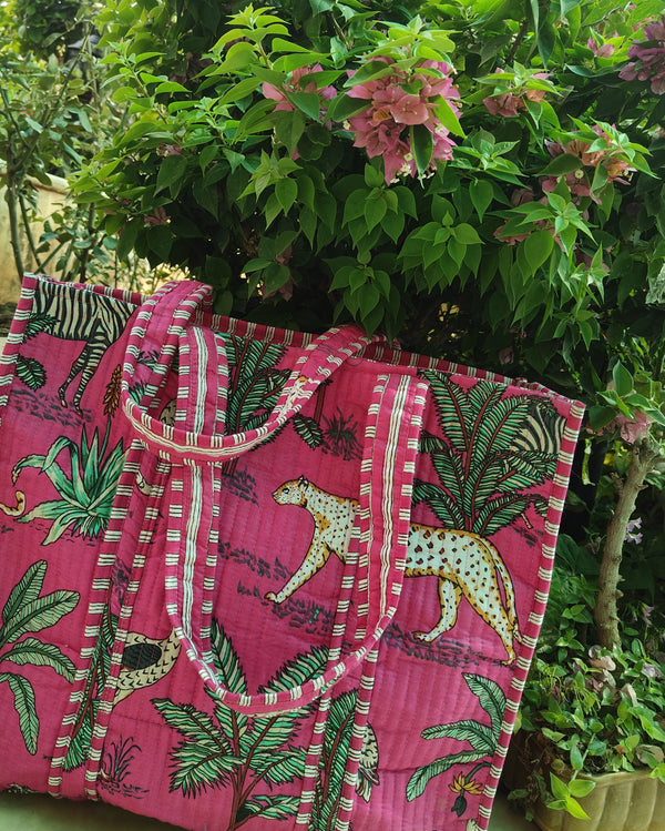 Jungle Tote- Hot Pink (With Zipper)