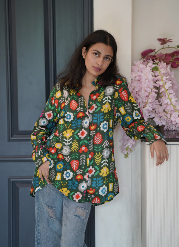 Floral Party Green Shirt