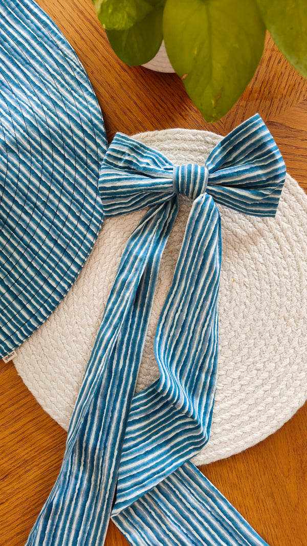 Indigo Stripes Hair Bow Clip