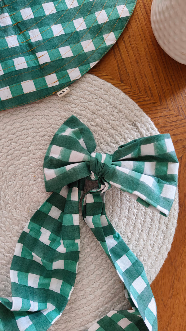 Green Checkered Hair Bow Clip