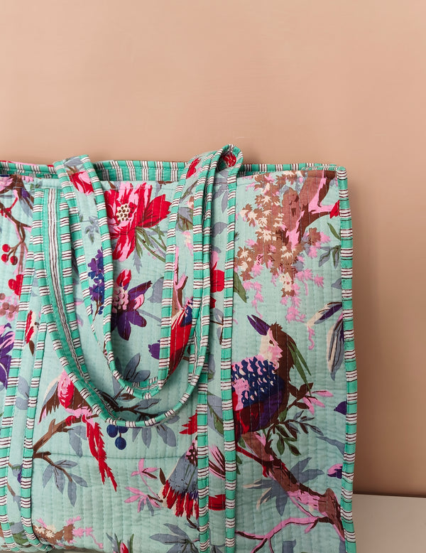 Floral Paradise (Turquoise) Tote