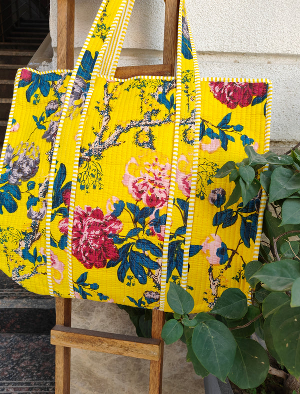 Botanic Bae Tote - Yellow (With Zipper)