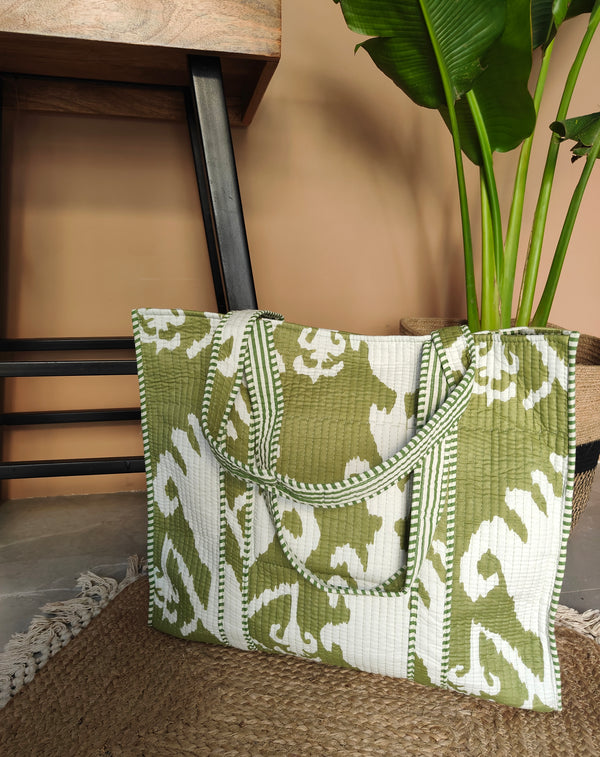 Ikat Geometric Tote - Green