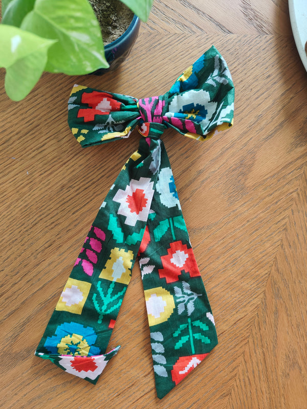 Floral Party Green Bow