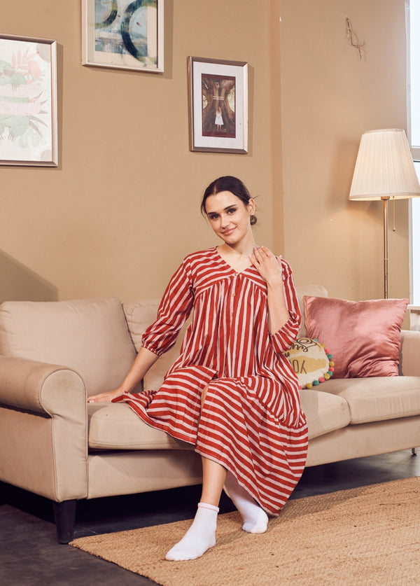 Classic Red Stripes Fit and Flare Dress