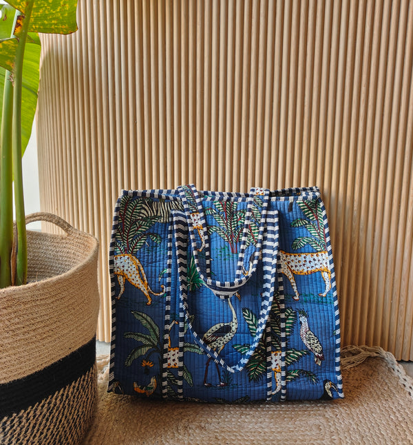 Jungle Joy Tote - Ocean Blue (With Zipper)