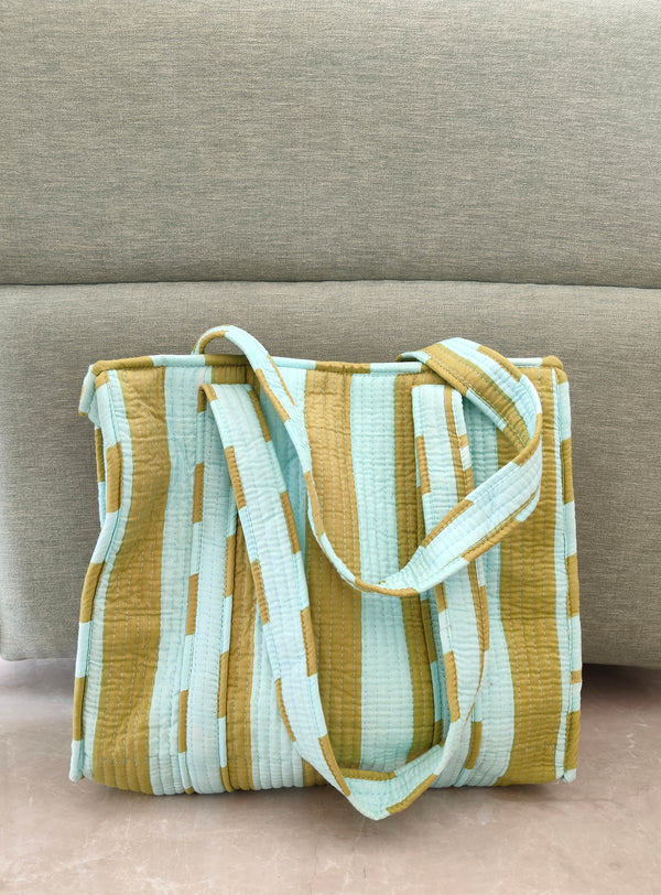 Mint Sky Tote - (Small with Zipper)