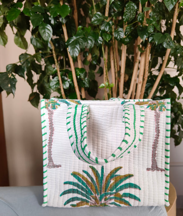 Green Palm Mini Handblock Tote