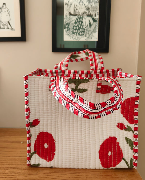 Red Poppy Mini Handblock Tote