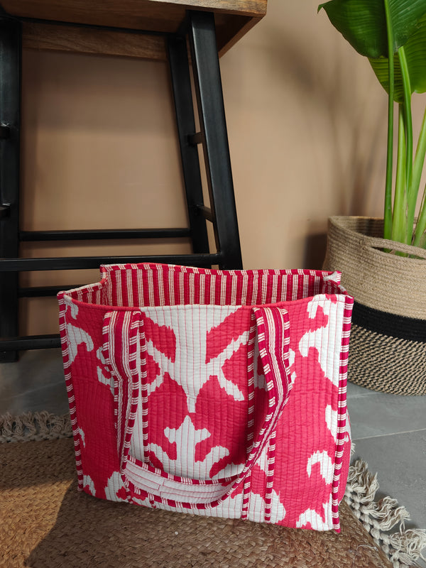 Ikat Geometric Tote - Red (Small)