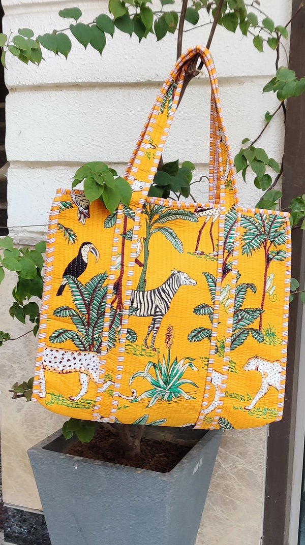 Jungle Joy Tote-Yelow  (With Zipper)