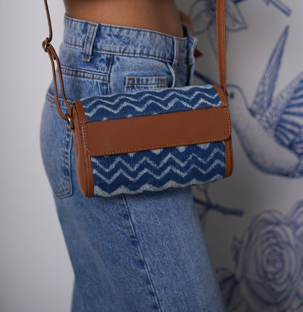 Handwoven Indigo Round Clutch with Sling