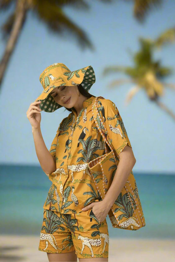 Jungle Mustard/Green Checkered Reversible Beach Hat