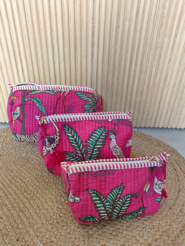 Jungle Joy -Hot Pink Toiletry Pouches- Set of 3