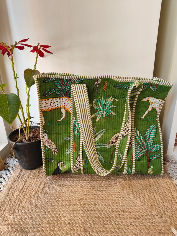 Jungle Joy Tote- Olive Green (With Zipper)