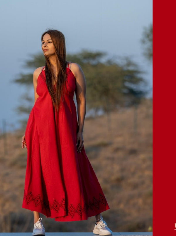 Handwoven One Size Maxi Dress (Red)