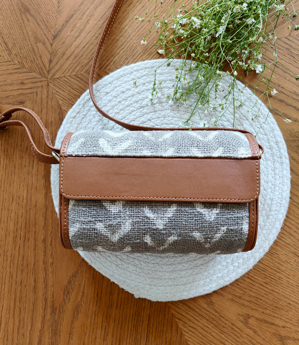 Handwoven Ikat Round Clutch with Sling (Grey)