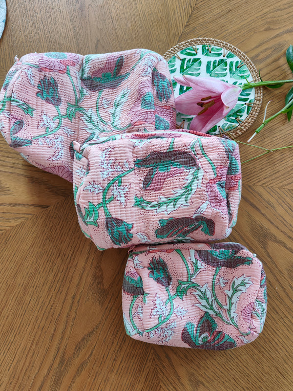 Pink Lily Toiletry Pouch (Set of 3)