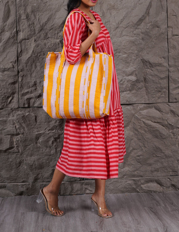 Sunset Stroll Stripe Tote (With Zipper)